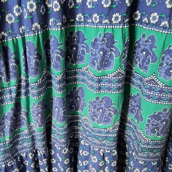 Vermont Country Store Dress L Blue Green Floral Tiered Midi Cotton Boho Mumu - Picture 7 of 15